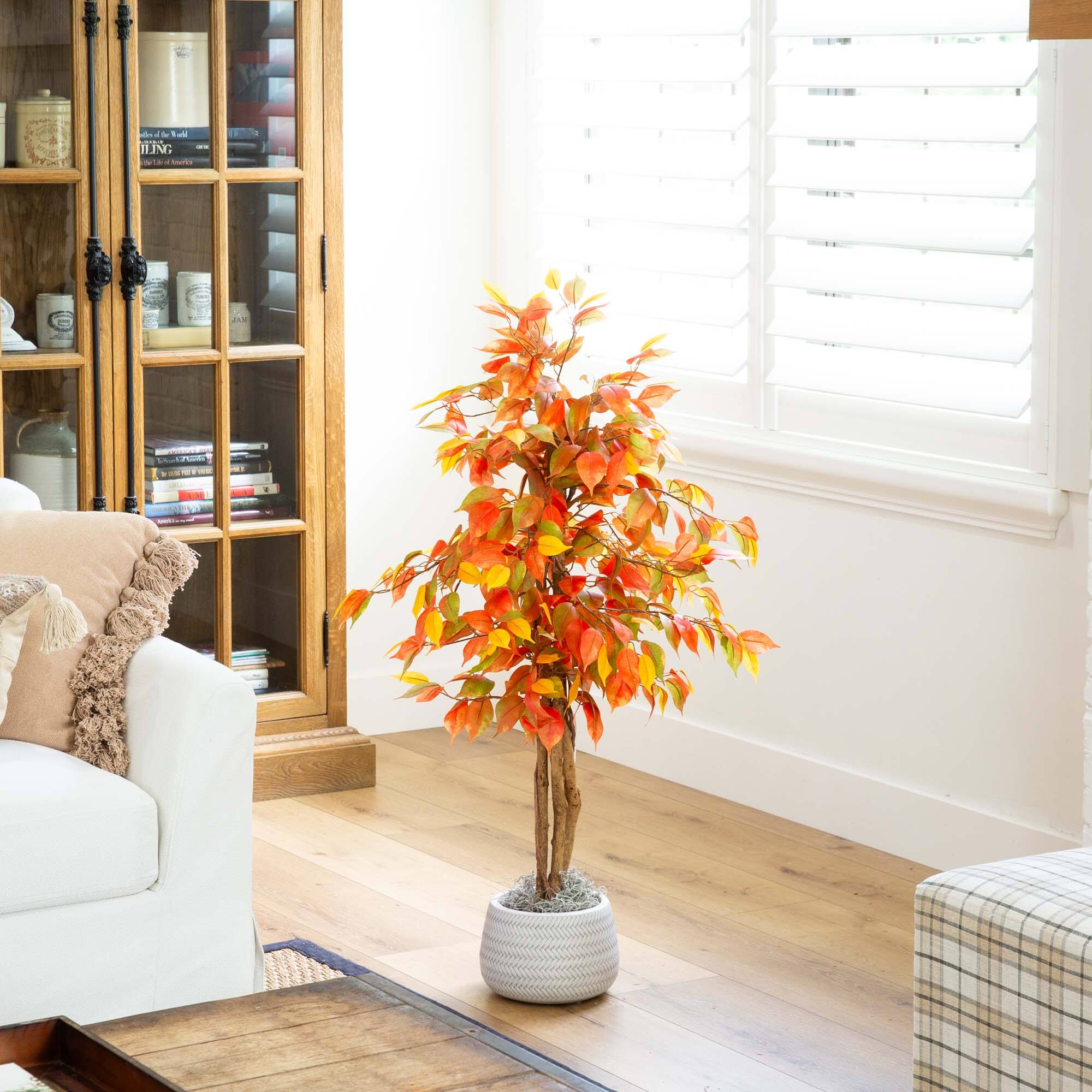 3ft. Orange & Yellow Autumn Ficus Artificial Potted Tree